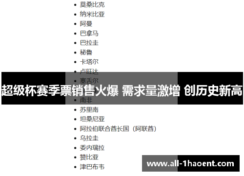 超级杯赛季票销售火爆 需求量激增 创历史新高